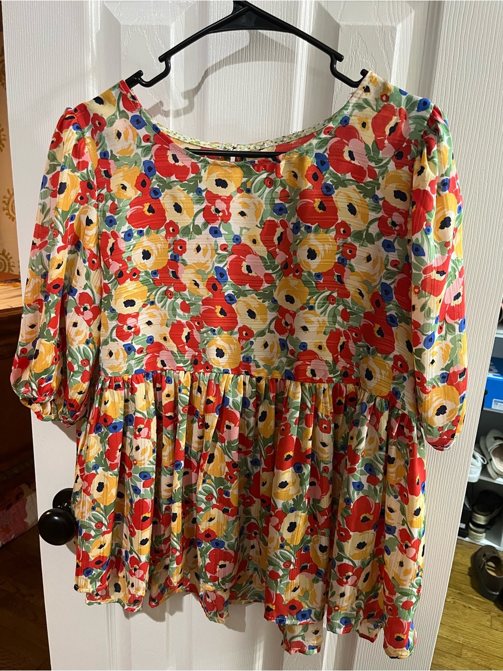 Floral Peplum Blouse in Red & Yellow